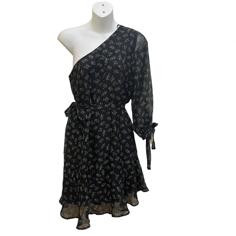 Collective Concept Womens One Shoulder Flora Ruffle Cocktail Dress Black XS - Picture 13 of 13